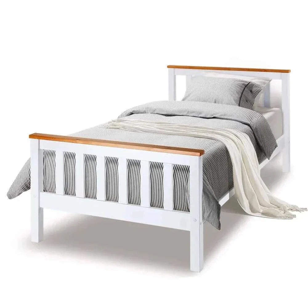 Single Wooden Bed Frame Base White -Upinteriors