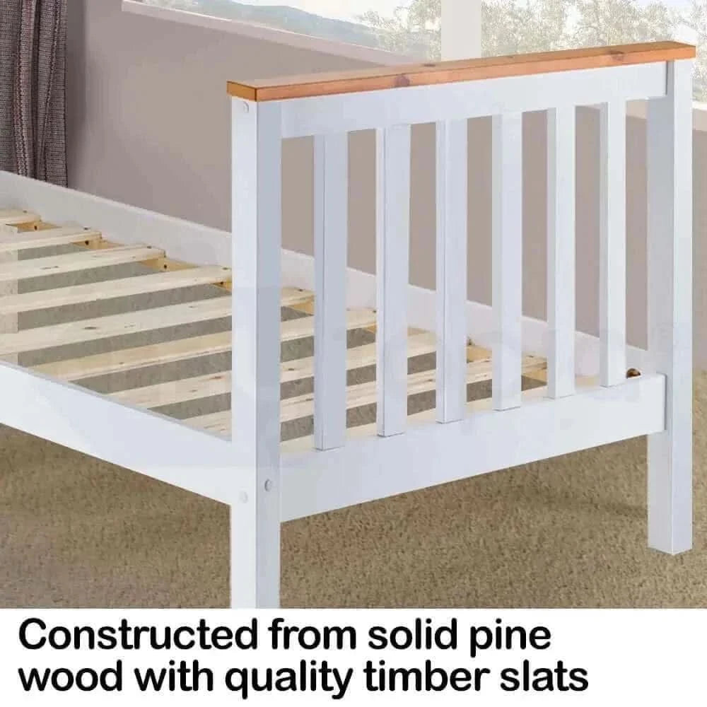 Kingston Slumber Single Wooden Bed Frame Base White Timber Kids Adults