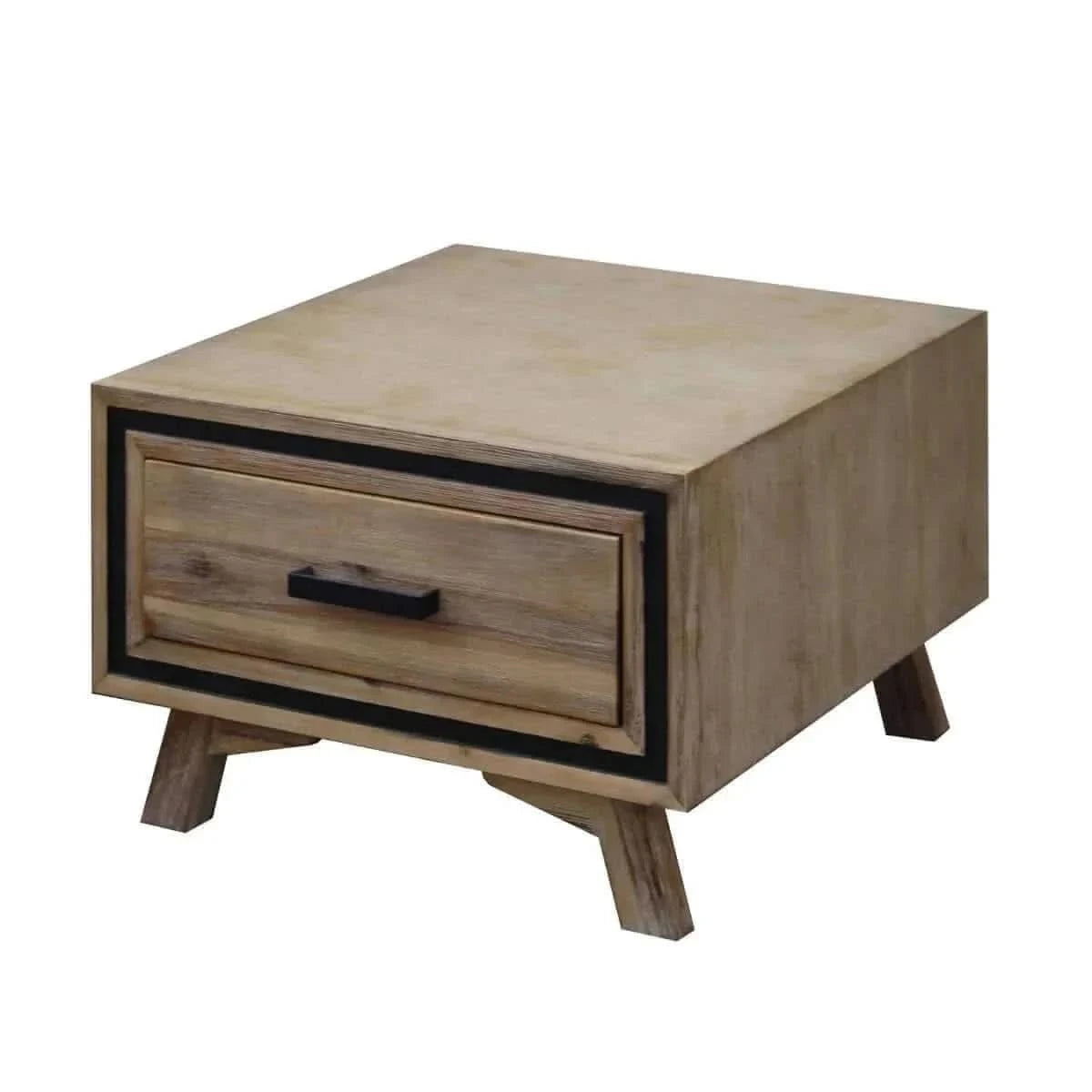 Solid Wood Lamp Table with Drawer in Silver Brush Colour