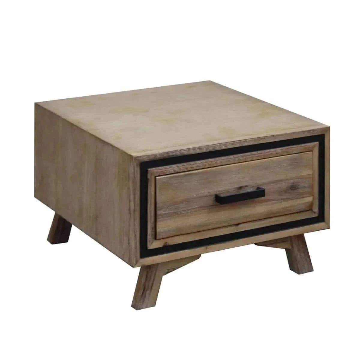 Solid Wood Lamp Table with Drawer in Silver Brush Colour