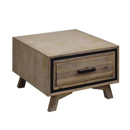 Solid Wood Lamp Table with Drawer in Silver Brush Colour