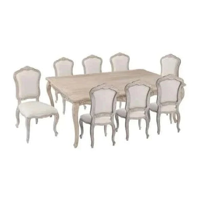 Large Size Oak Wood White Washed Finish Dining Set