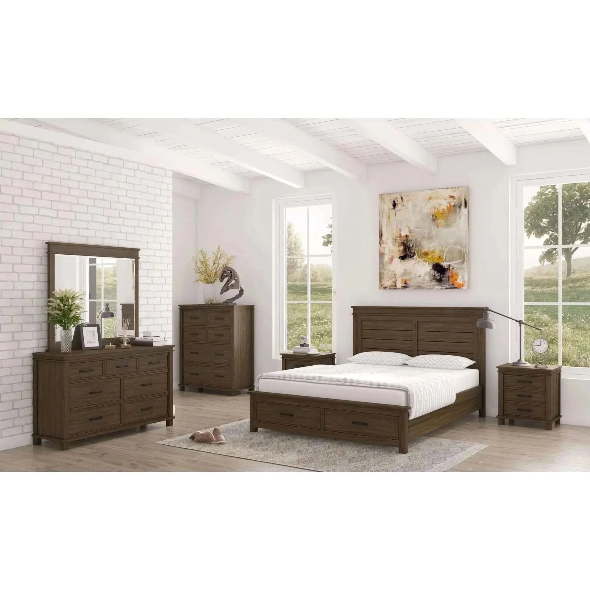 Lily Bedside Tables 3 Drawers Storage Cabinet End Table - Rustic Grey