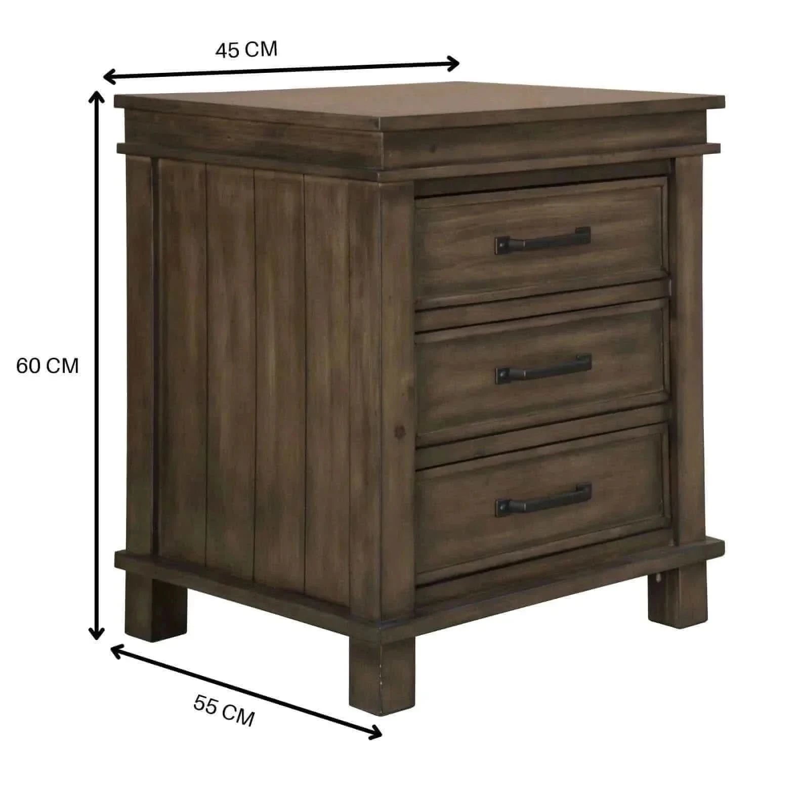 Lily Bedside Tables 3 Drawers Storage Cabinet End Table - Rustic Grey