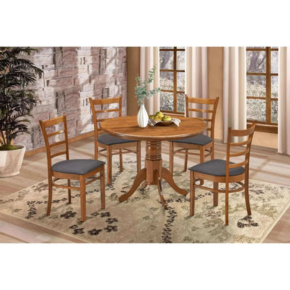 Linaria 5pc Dining Set 106cm Round Pedestral Table 4 Fabric Seat Chair