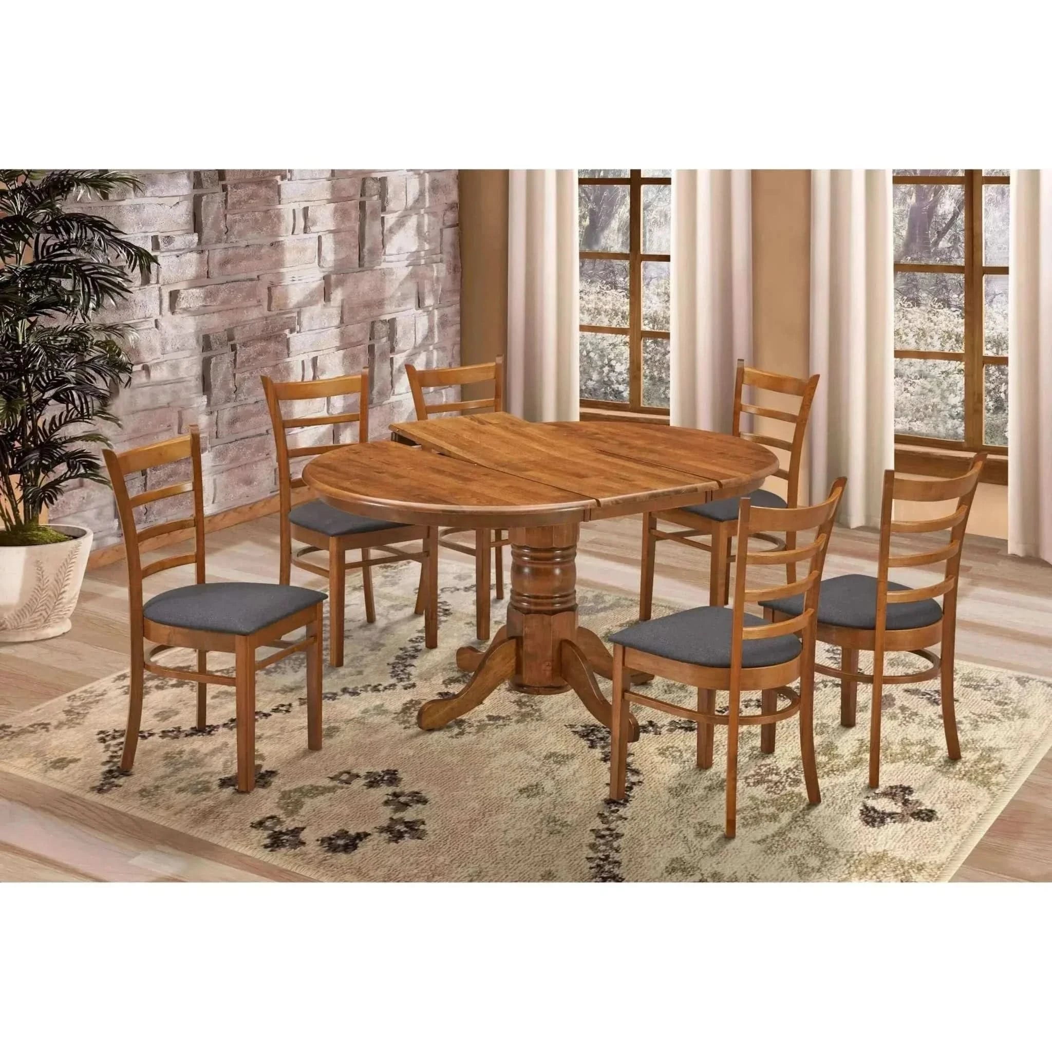 Linaria 7pc Dining Set 150cm Extendable Pedestal Table 6 Timber Chair 