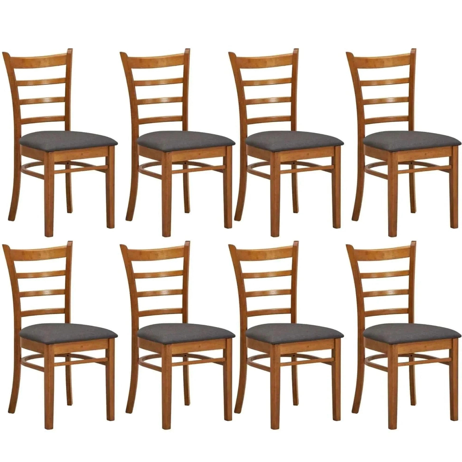 Linaria Dining Chair Set of 8 Crossback Solid Rubber Wood Fabric Seat 
