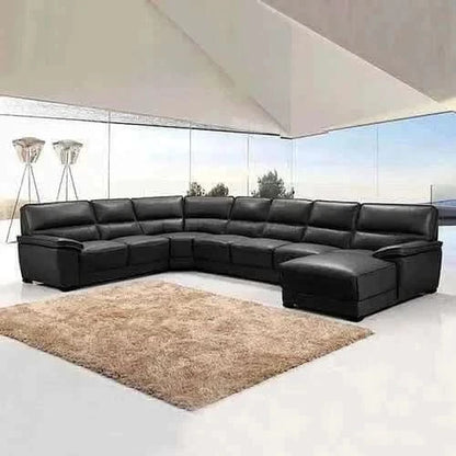 Modular Lounge 7 Seater Leather Corner Sofa in Black with Chaise