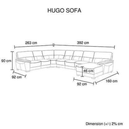 Modular Lounge 7 Seater Leather Corner Sofa in Black with Chaise
