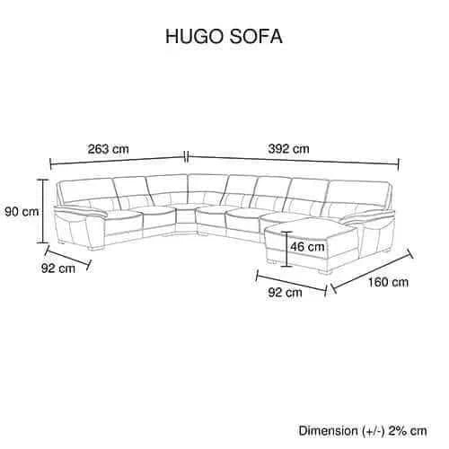Modular Lounge 7 Seater Leather Corner Sofa in Black with Chaise