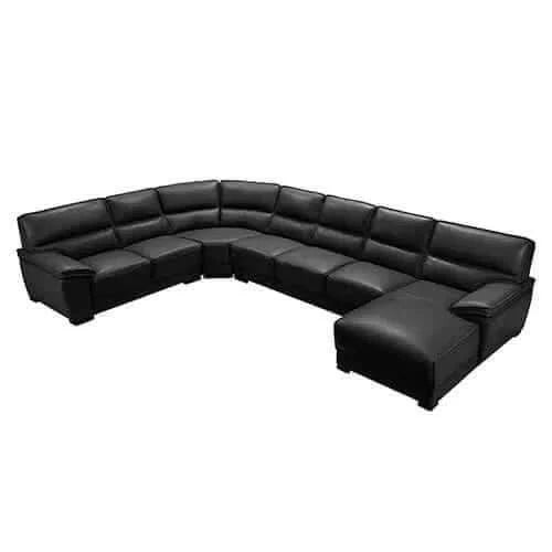 Modular Lounge 7 Seater Leather Corner Sofa in Black with Chaise