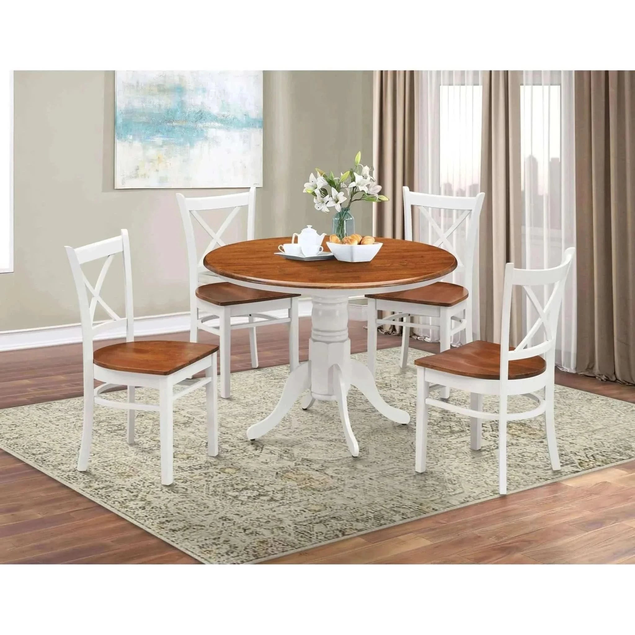 Lupin 5pc Dining Set 106cm Round Pedestral Table 4 Rubber Wood Chair -