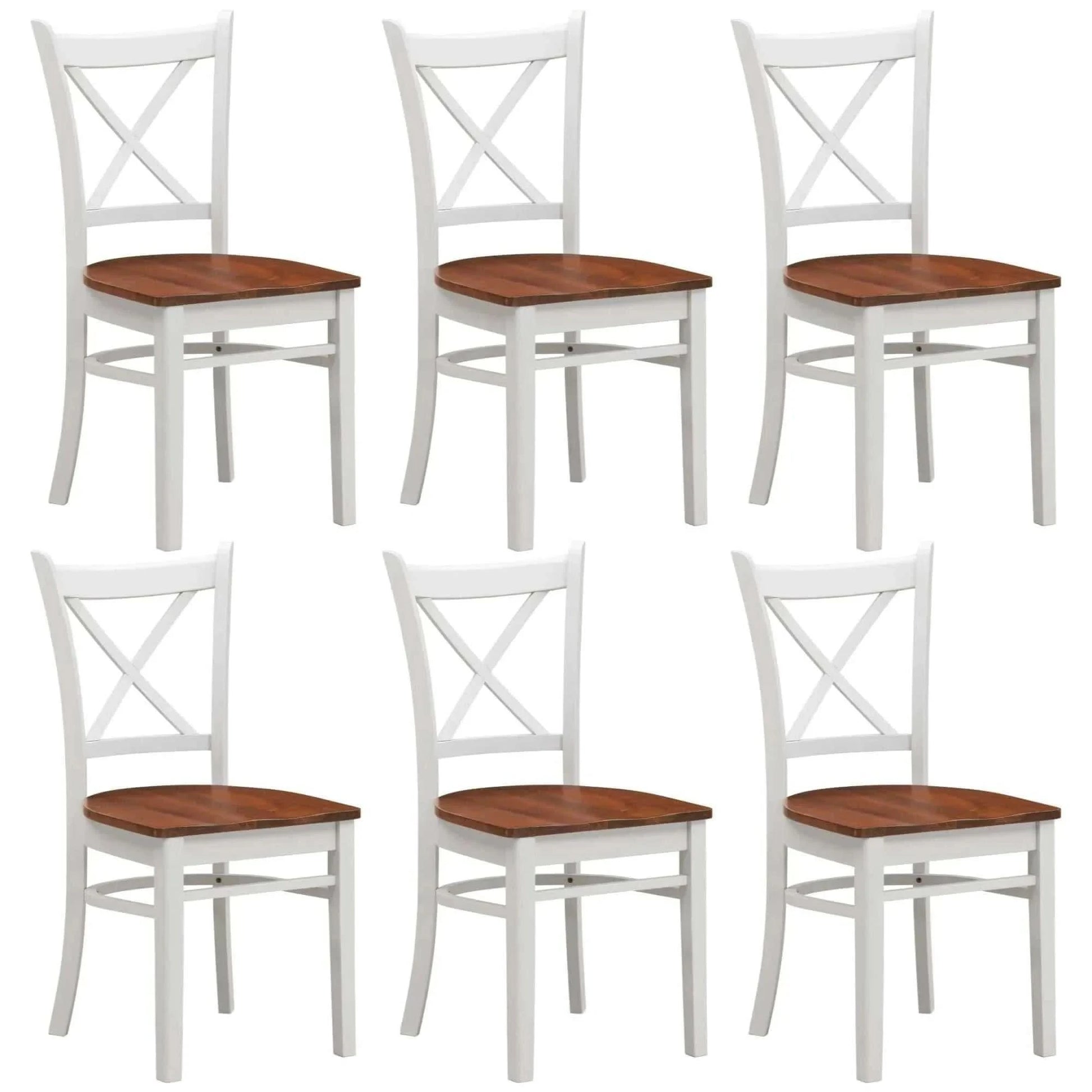 Lupin Dining Chair Set of 6 Cross Back Solid Rubber Wood - White Oak