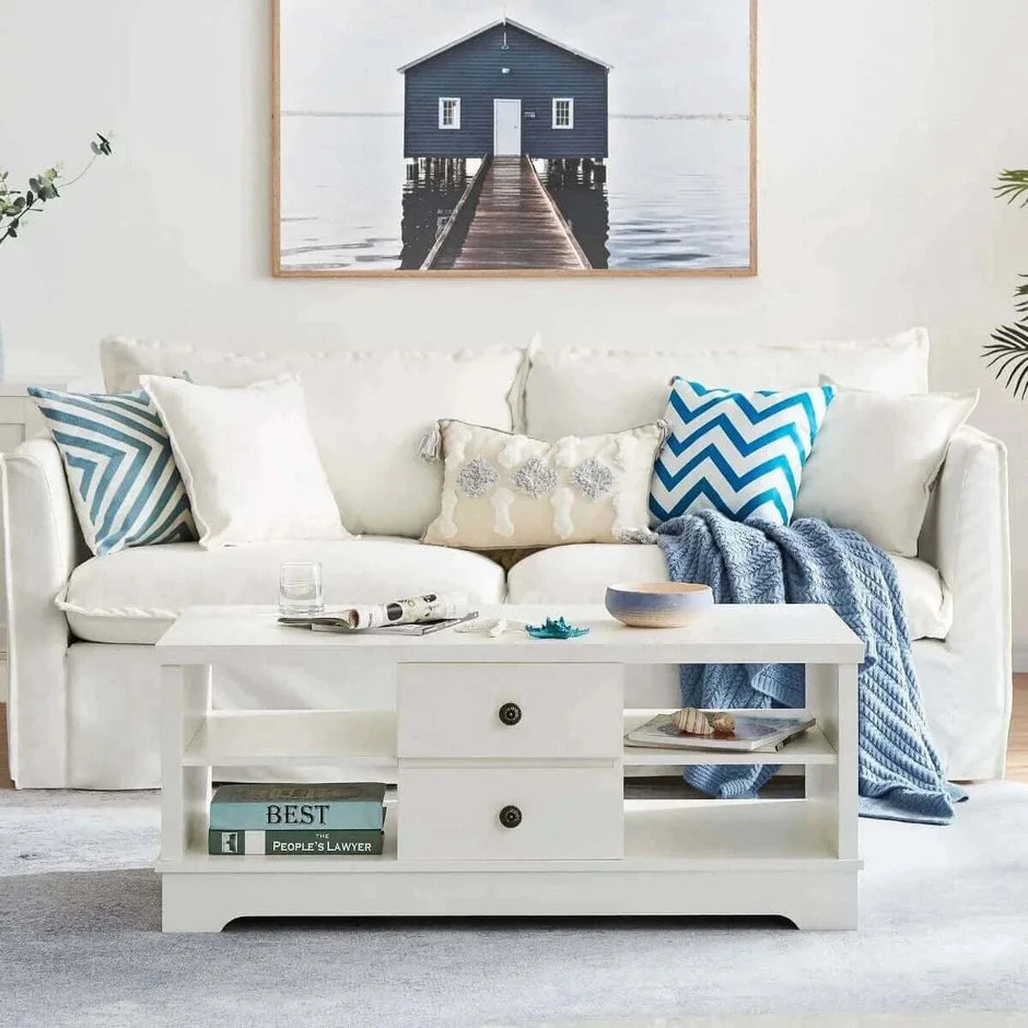 white coffee table with storage