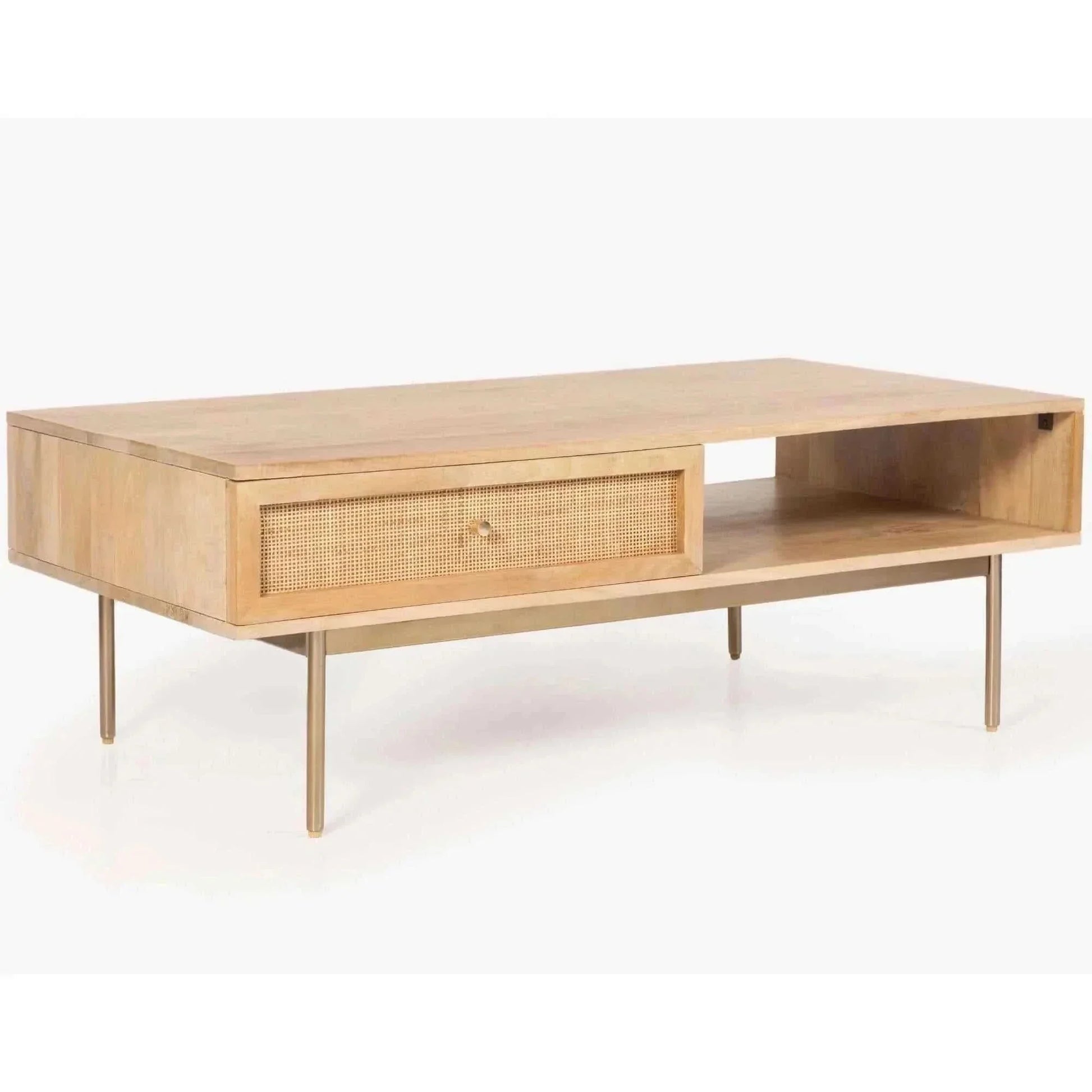 Martina 115cm Solid Mango Wood Coffee Table Rattan Furniture