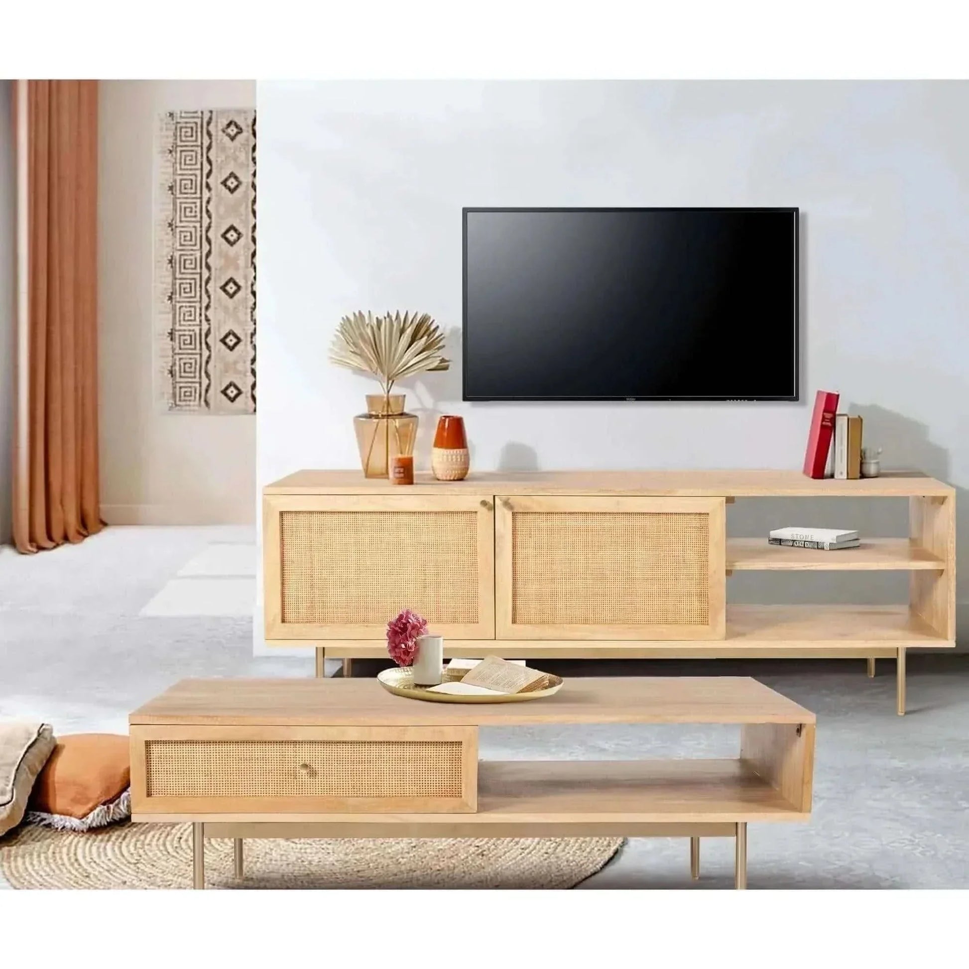 Martina 115cm Solid Mango Wood Coffee Table Rattan Furniture