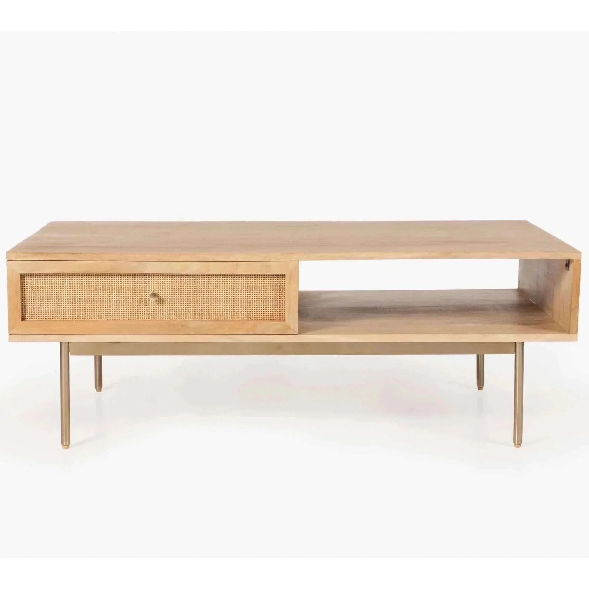 Martina 115cm Solid Mango Wood Coffee Table Rattan Furniture