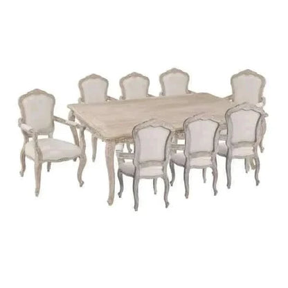 Medium Size Oak Wood White Washed Finish Arm Chair Dining Table Set fo