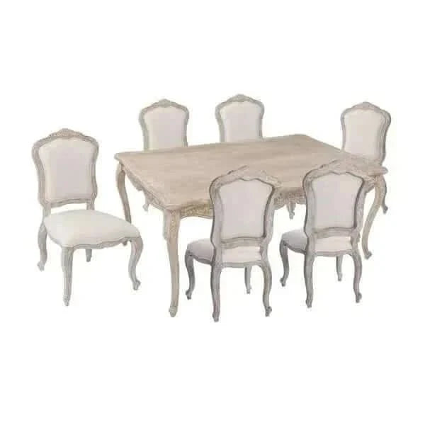 Medium Size Oak Wood White Washed Finish Dining Table and Chairs