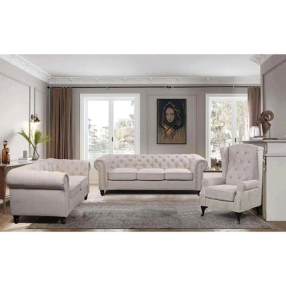 Mellowly 2 Seater Sofa Fabric Upholstered Chesterfield Couch - Beige