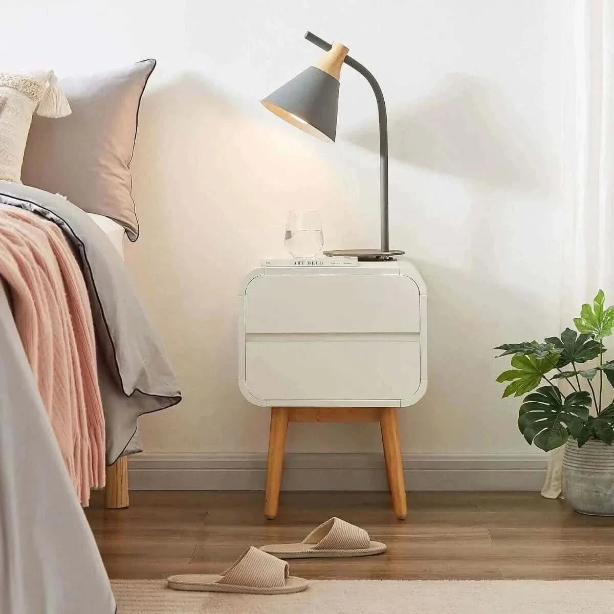 Merlin White Modern Retro Night Stand