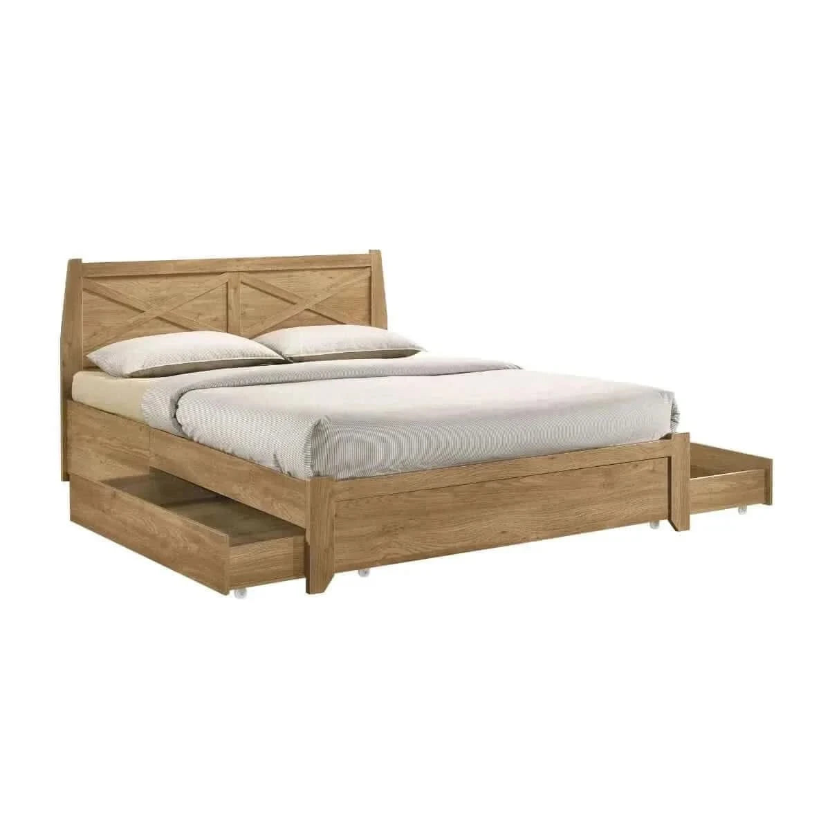 Mica Natural Wooden Bed Frame King With Storage Drawers