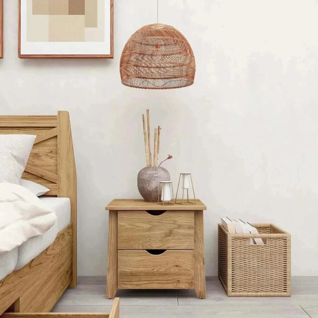 Mica Modern Wooden Bedside Table with 2 Drawers