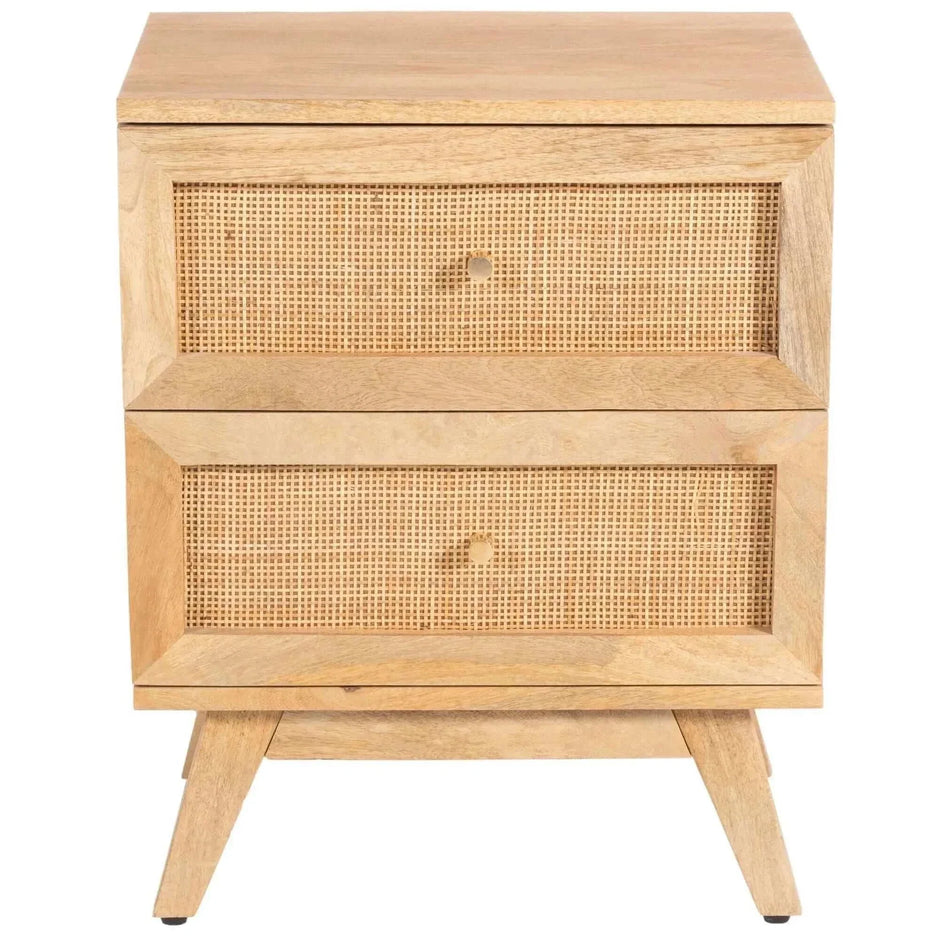 2 drawer rattan bedside table