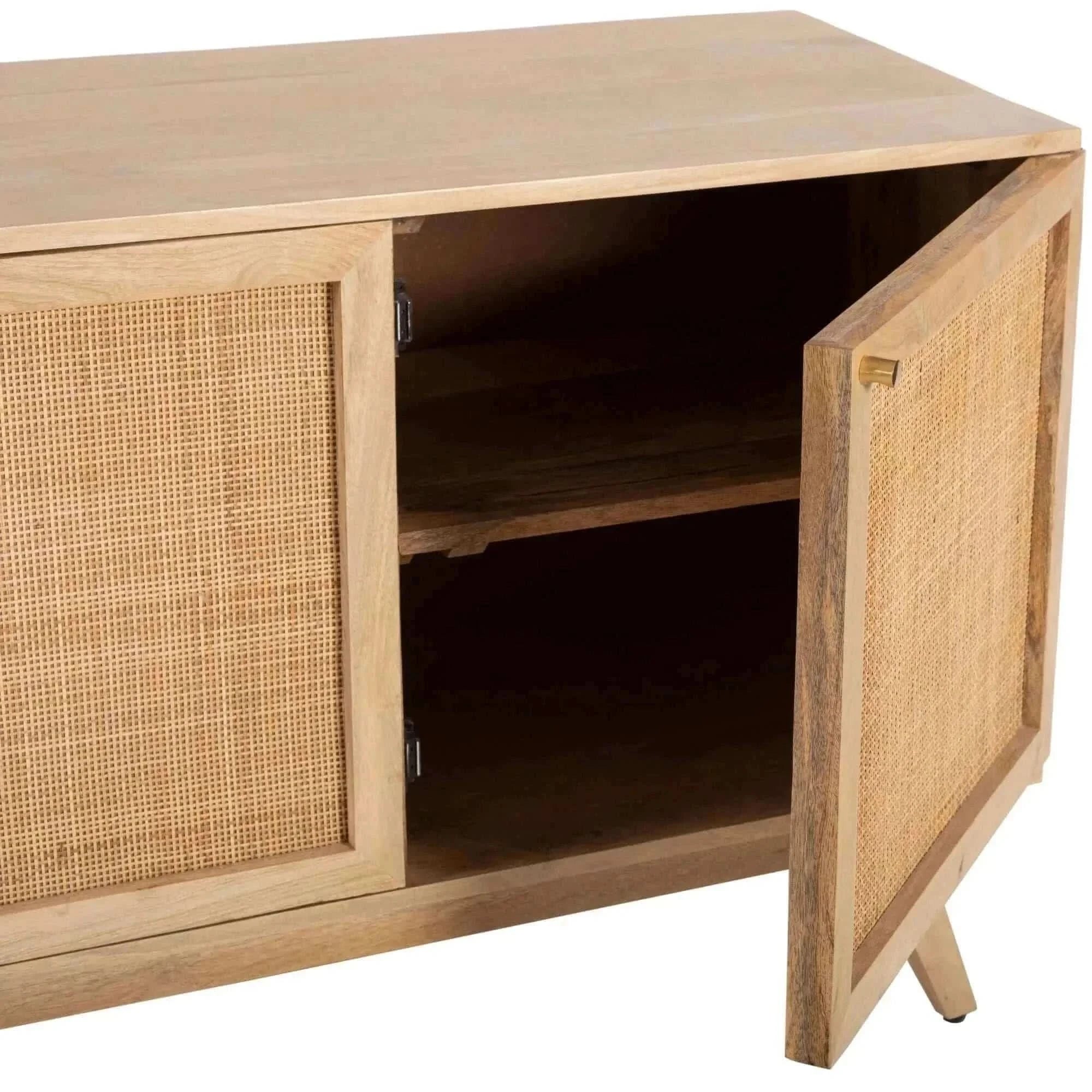 Olearia Buffet Table 150cm 3 Door Solid Mango Wood Storage Cabinet Nat