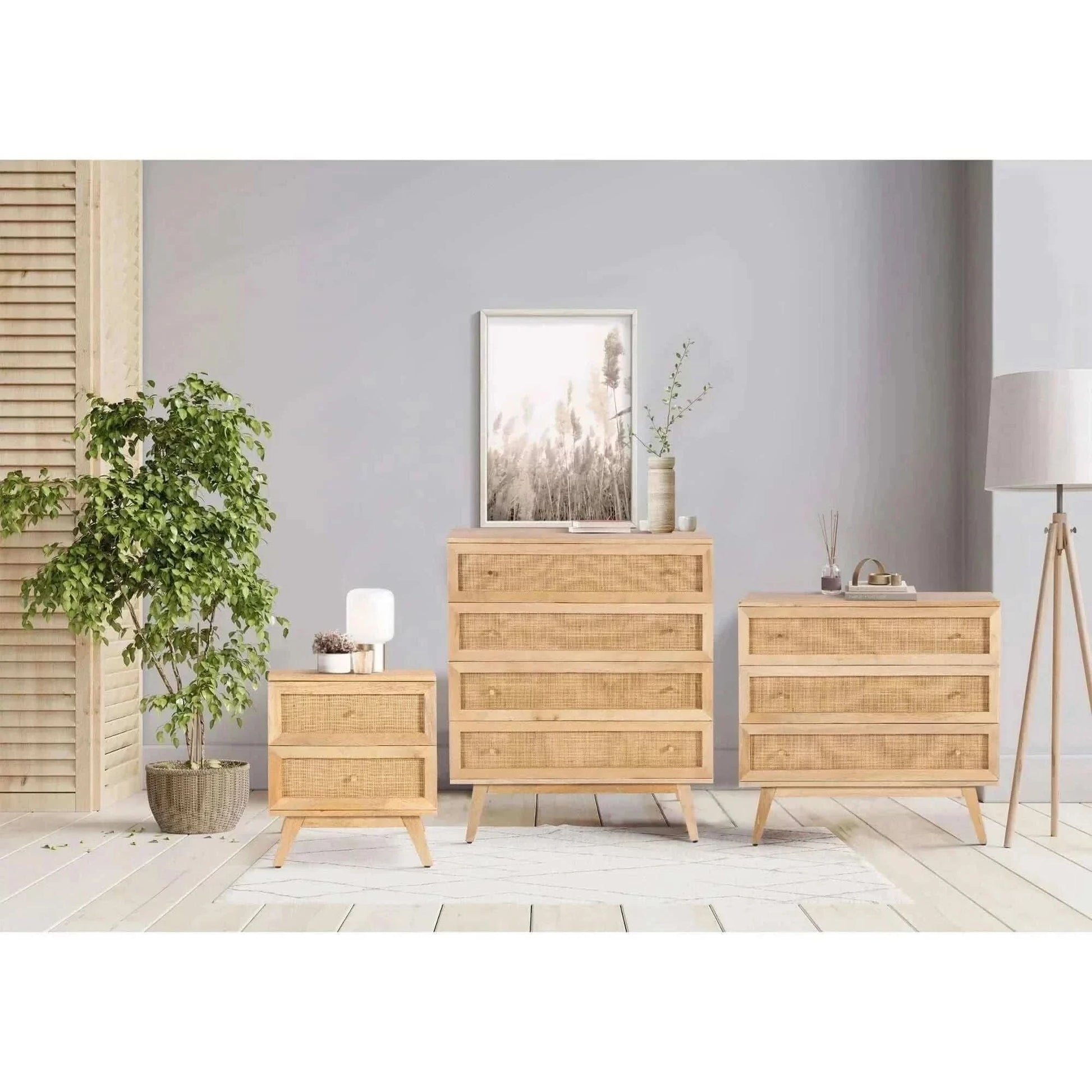 Olearia Storage Cabinet Buffet Chest of 4 Drawer Mango Wood Rattan Nat