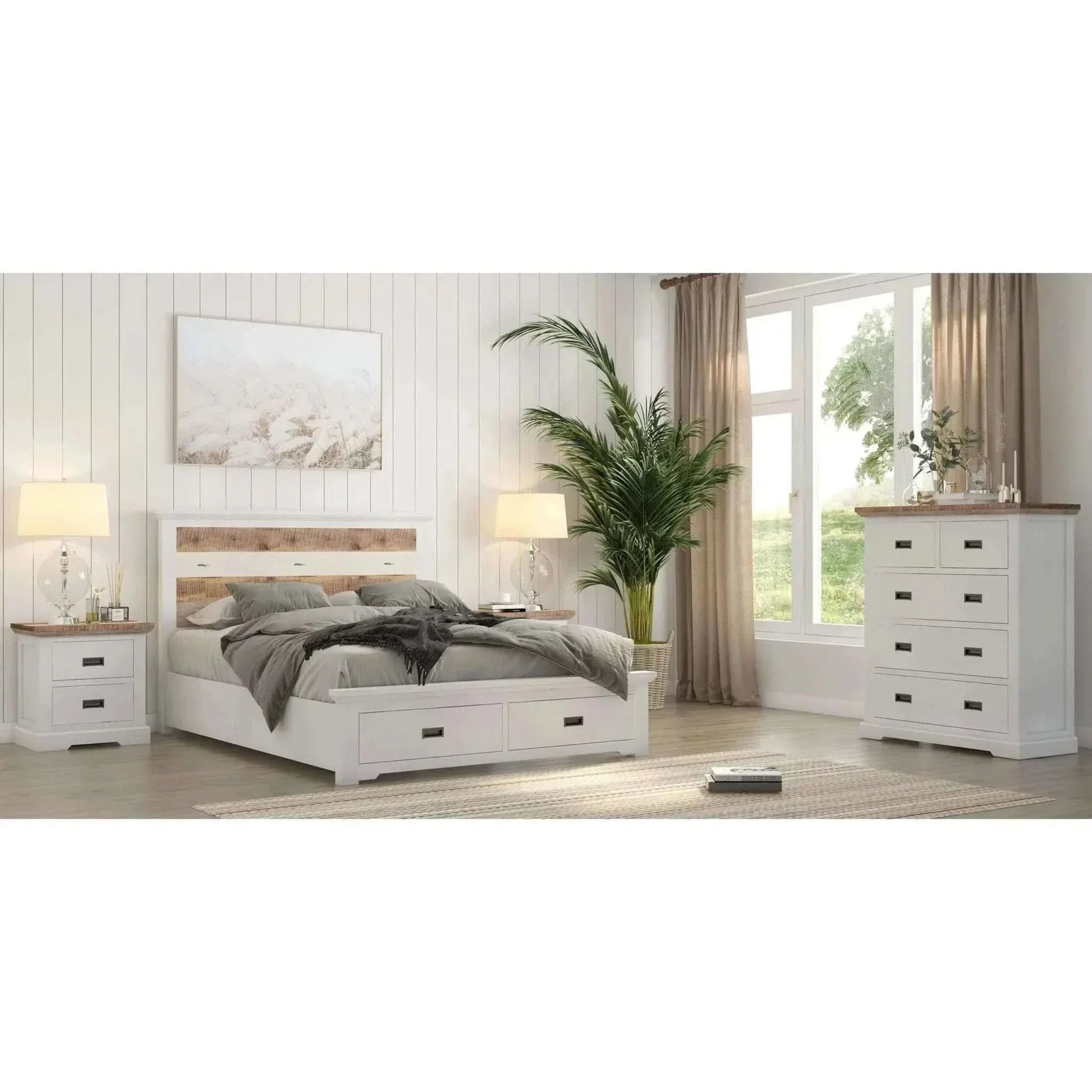 Orville 4pc Queen Bed Frame Suite Bedside Tallboy Furniture Package -M