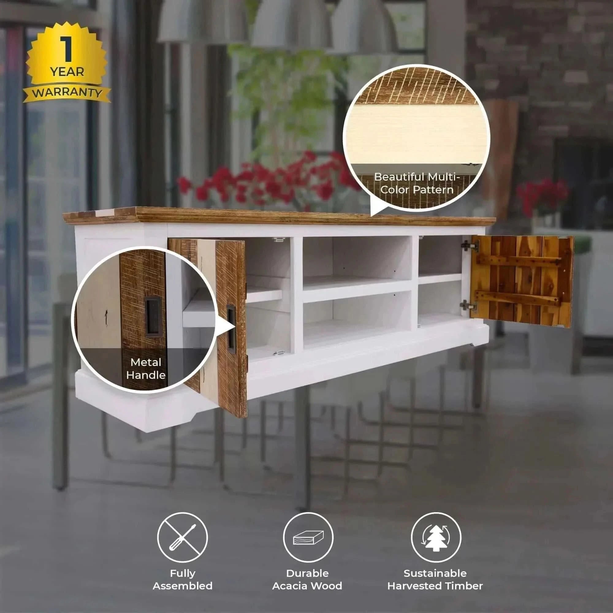 Orville ETU Entertainment TV Unit 180cm 2 Door Solid Acacia Timber - M