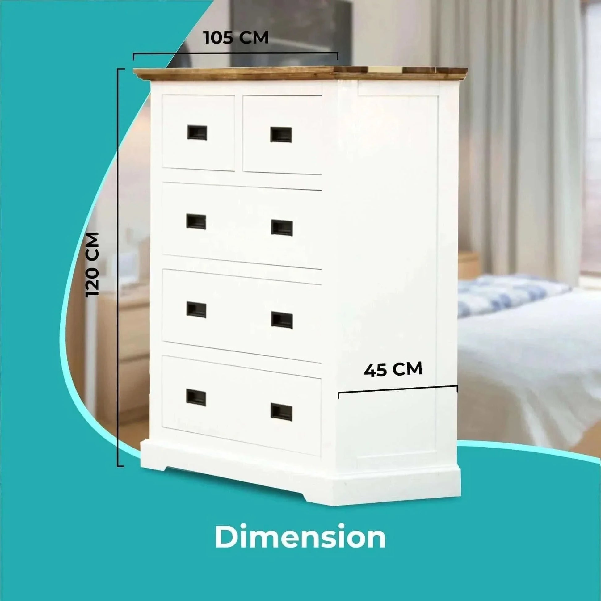Orville Tallboy 5 Chest of Drawers Solid Wood Storage Cabinet - Multi 