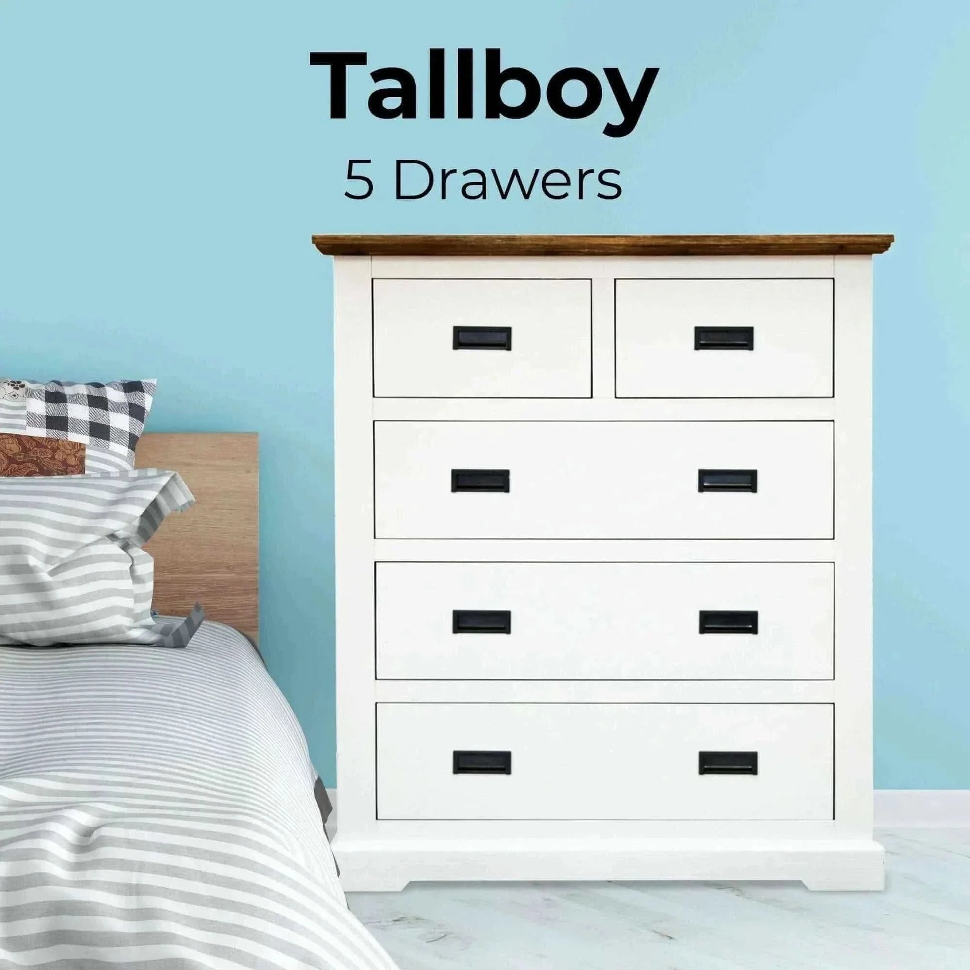 Orville Tallboy 5 Chest of Drawers Solid Wood Storage Cabinet - Multi 