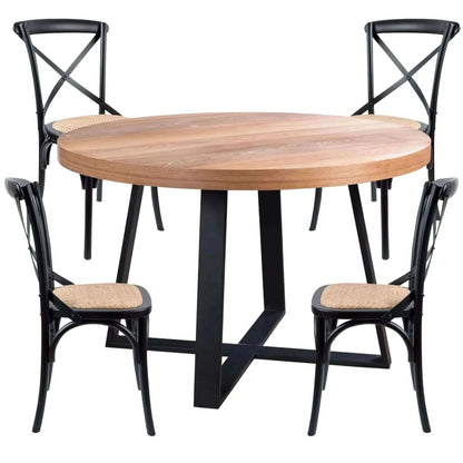 Petunia 5pc 120cm Round Dining Table Set 4 Cross Back Chair Elm Timber