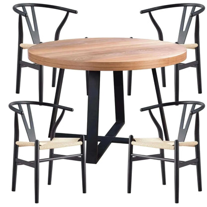 Petunia 5pc 120cm Round Dining Table Set 4 Wishbone Chair Elm Timber W