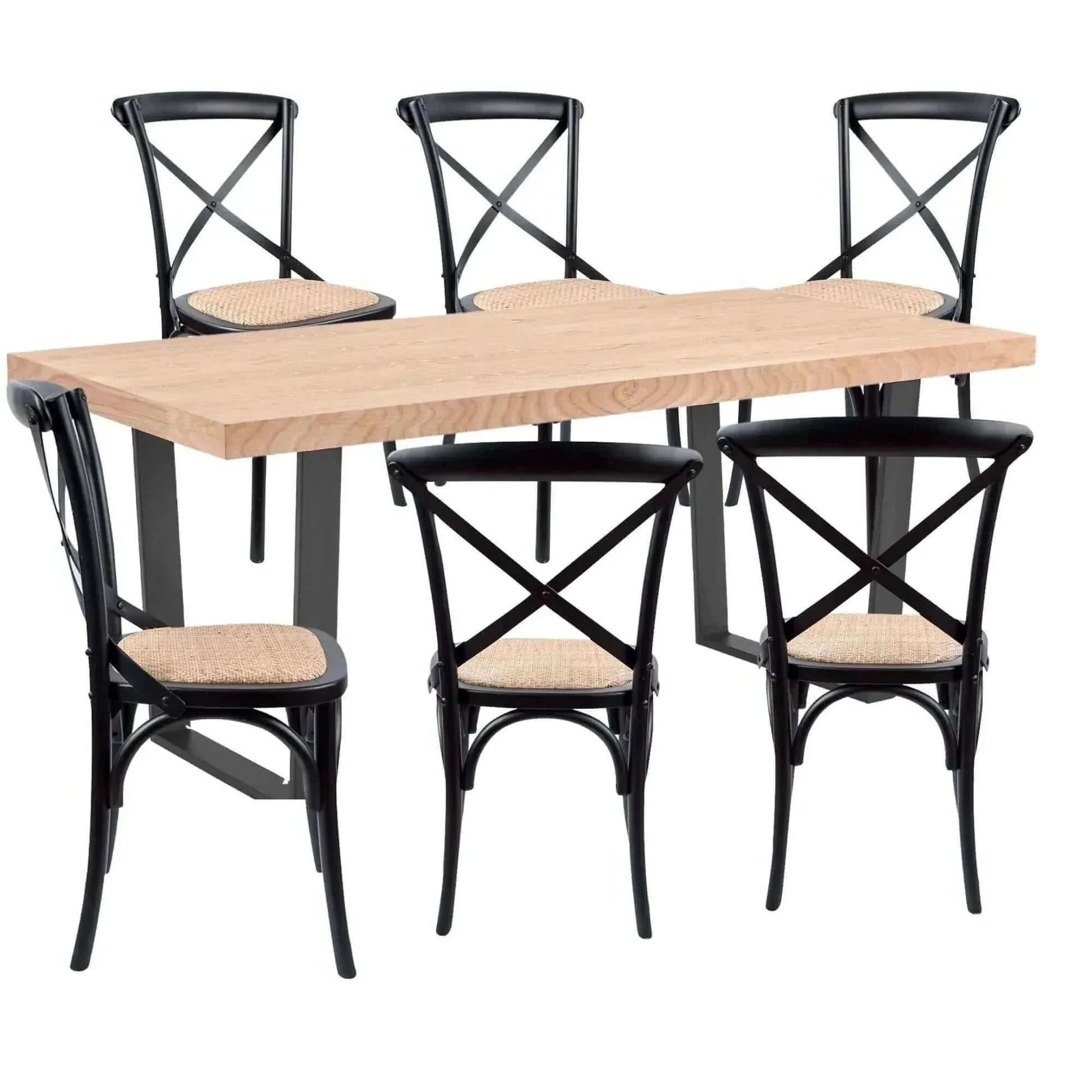Petunia 7pc 180cm Dining Table Set 6 Cross Back Chair Elm Timber Wood 
