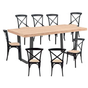 Petunia 9pc 210cm Dining Table And 8 Cross Back Chair Elm Timber Wood 