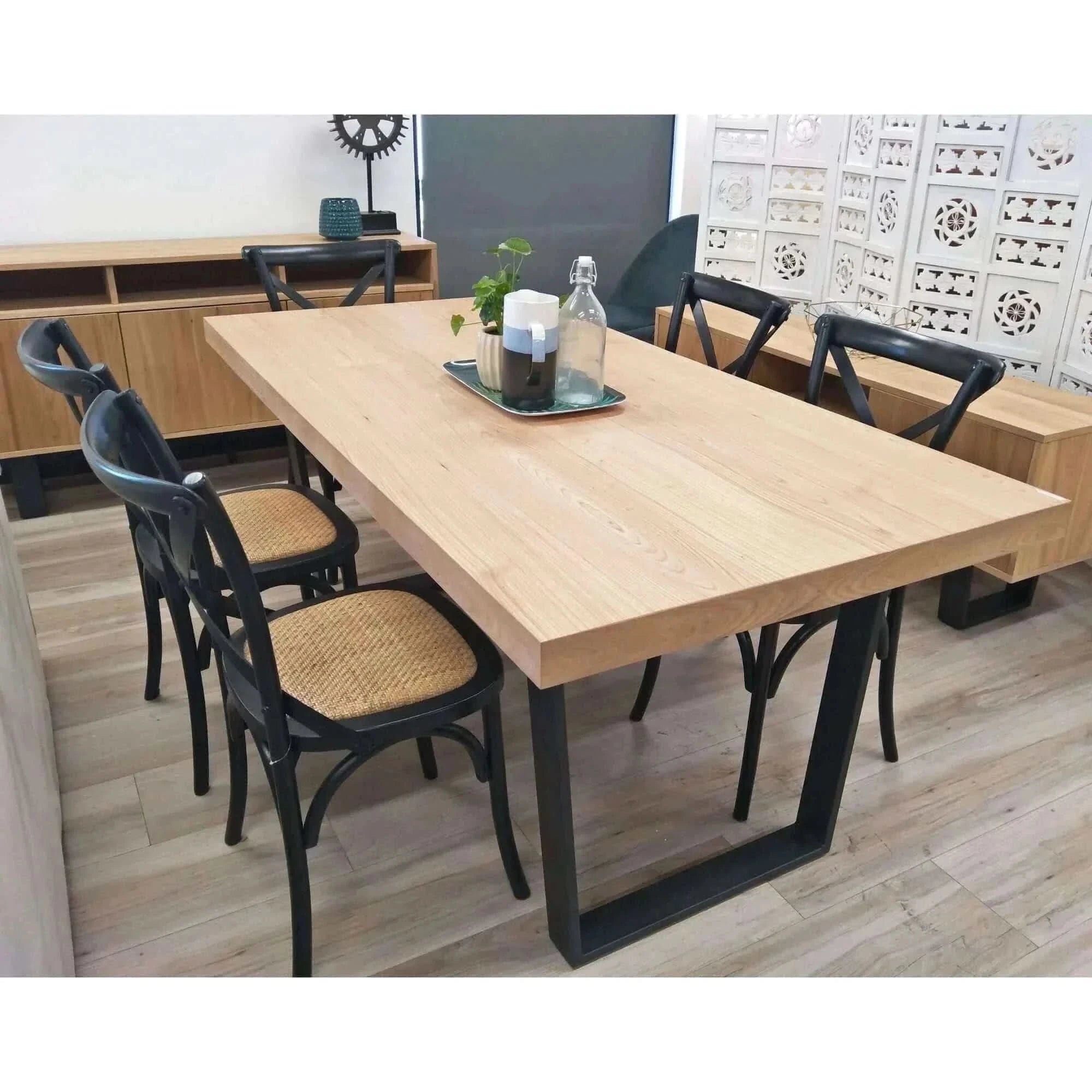 Petunia 9pc 210cm Dining Table And 8 Cross Back Chair Elm Timber Wood 