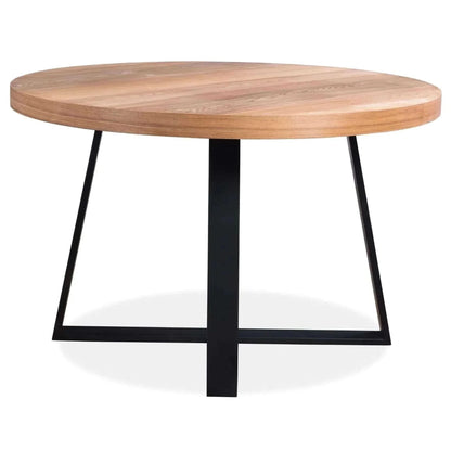 Petunia Round Dining Table 120cm Elm Timber Wood Black Metal Leg - Nat