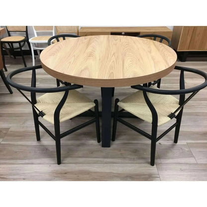 Petunia Round Dining Table 120cm Elm Timber Wood Black Metal Leg - Nat