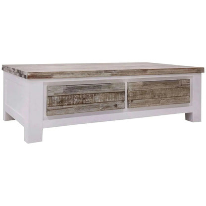 Plumeria Solid Timber Coffee Table 130cm 2 Drawer - White Brush