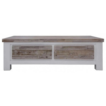 Plumeria Solid Timber Coffee Table 130cm 2 Drawer - White Brush