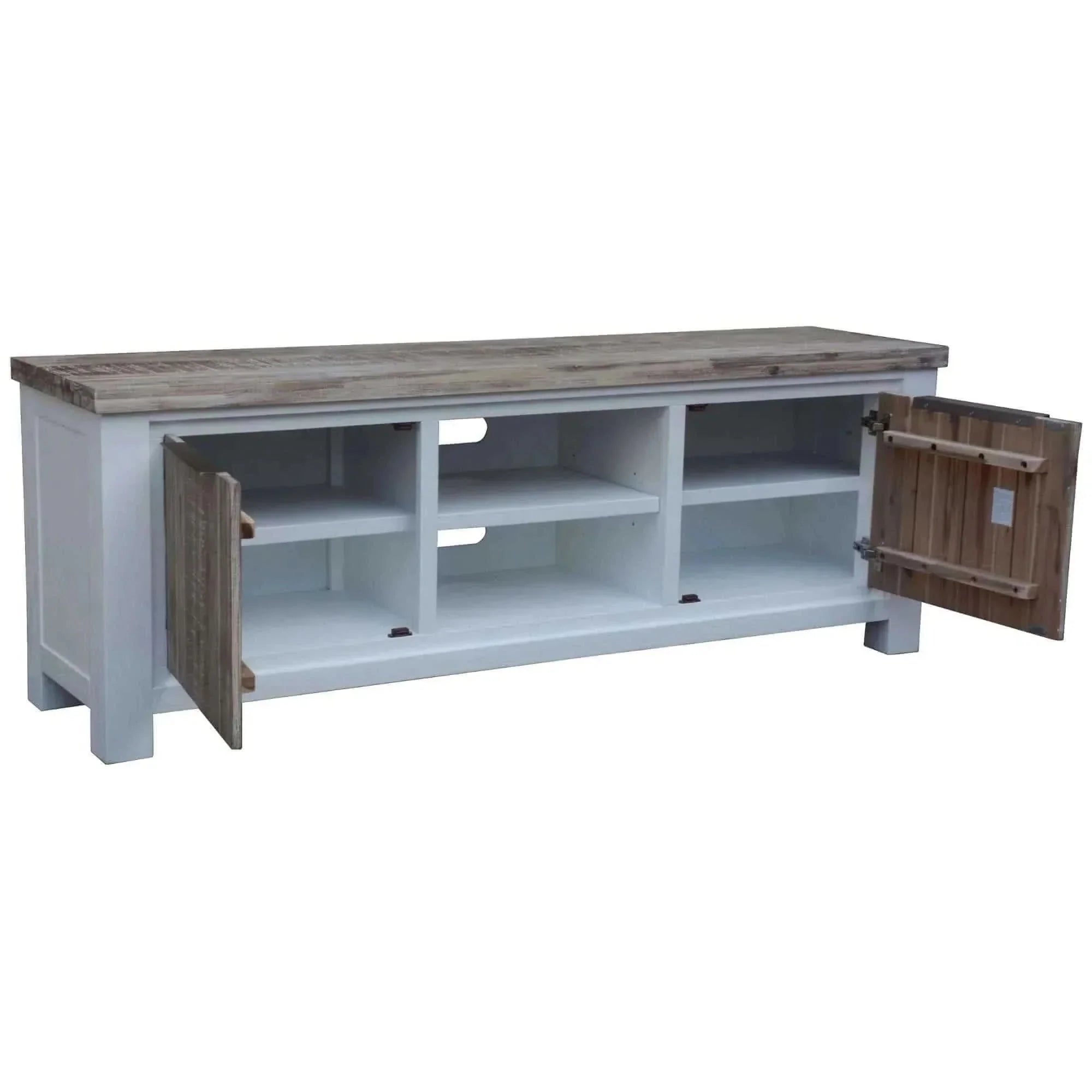Plumeria Solid Acacia Timber TV Unit 176cm 2 Door - White Brush