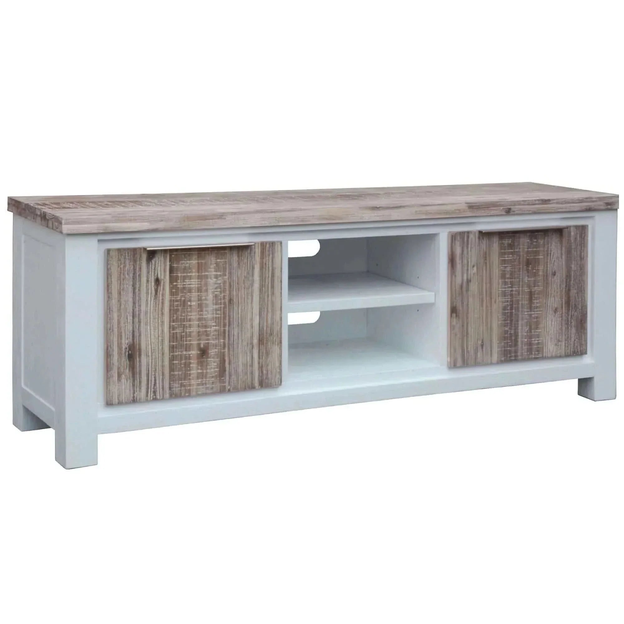 Plumeria Solid Acacia Timber TV Unit 176cm 2 Door - White Brush
