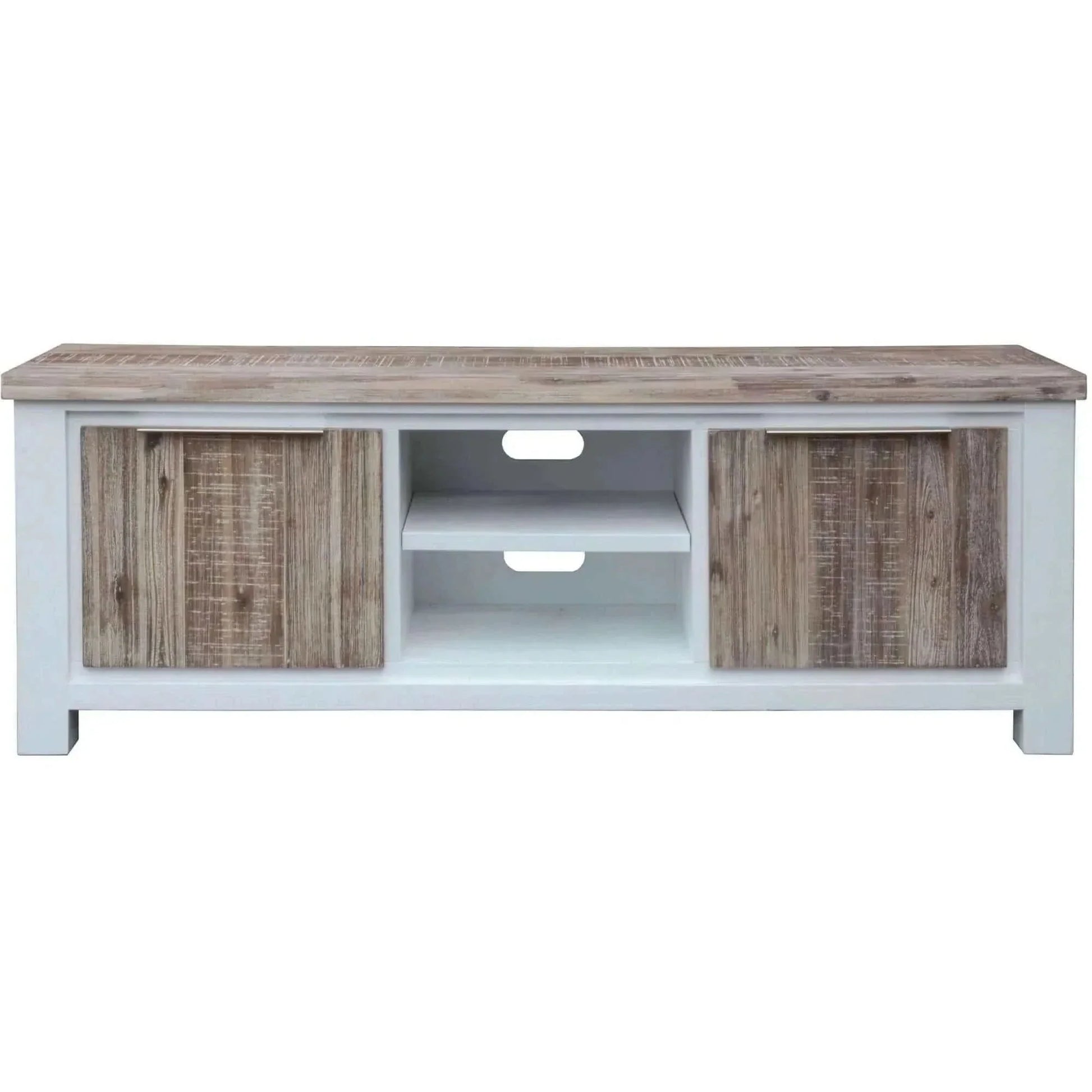Plumeria Solid Acacia Timber TV Unit 176cm 2 Door - White Brush