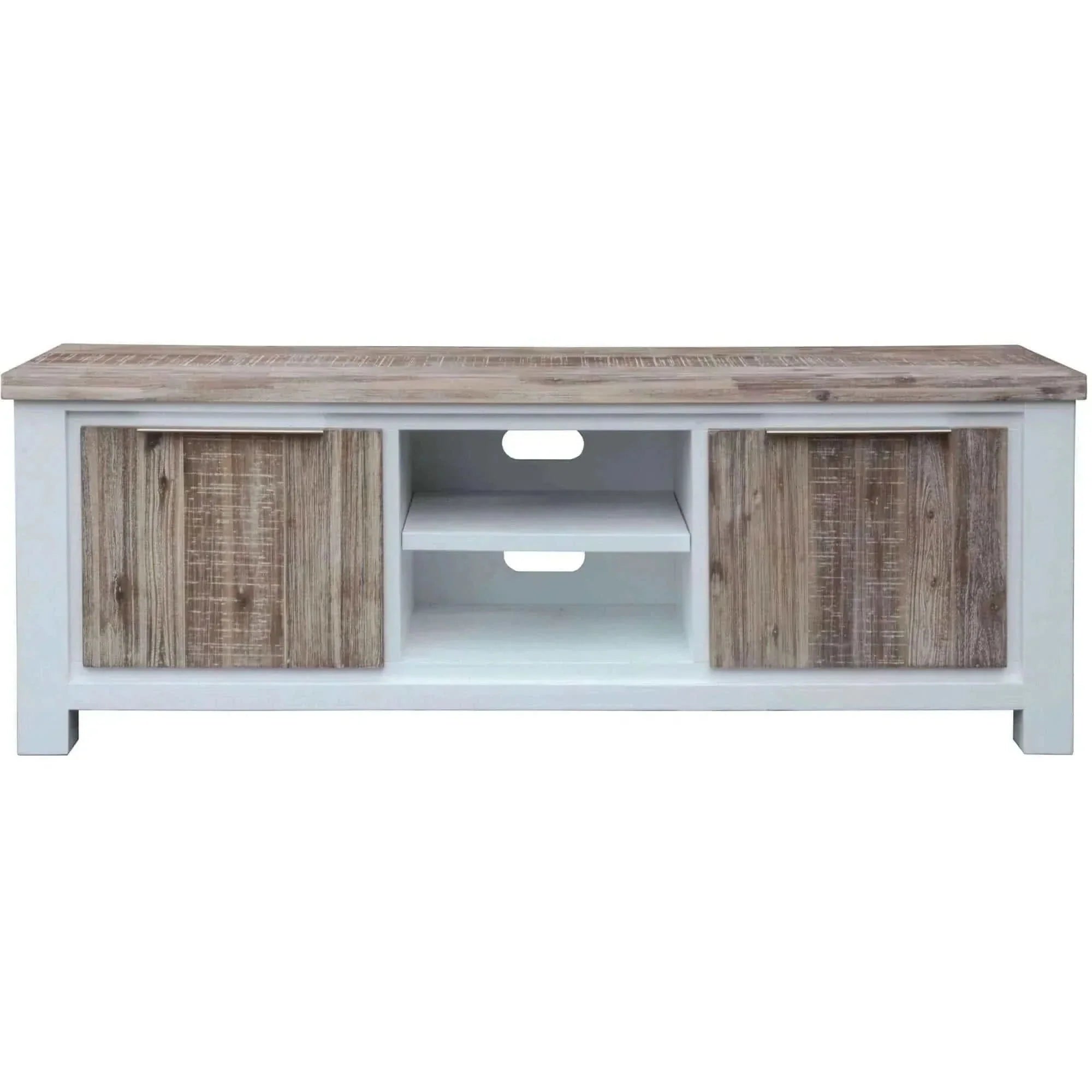 Plumeria Solid Acacia Timber TV Unit 176cm 2 Door - White Brush