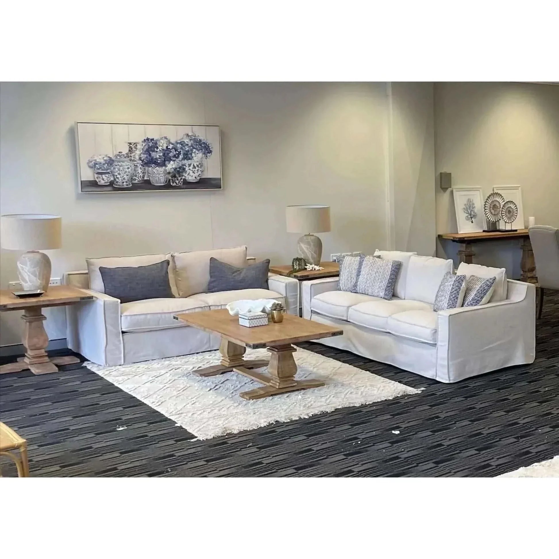 Plushy 3 Seater Sofa Fabric Upholstered Lounge Couch - Stone
