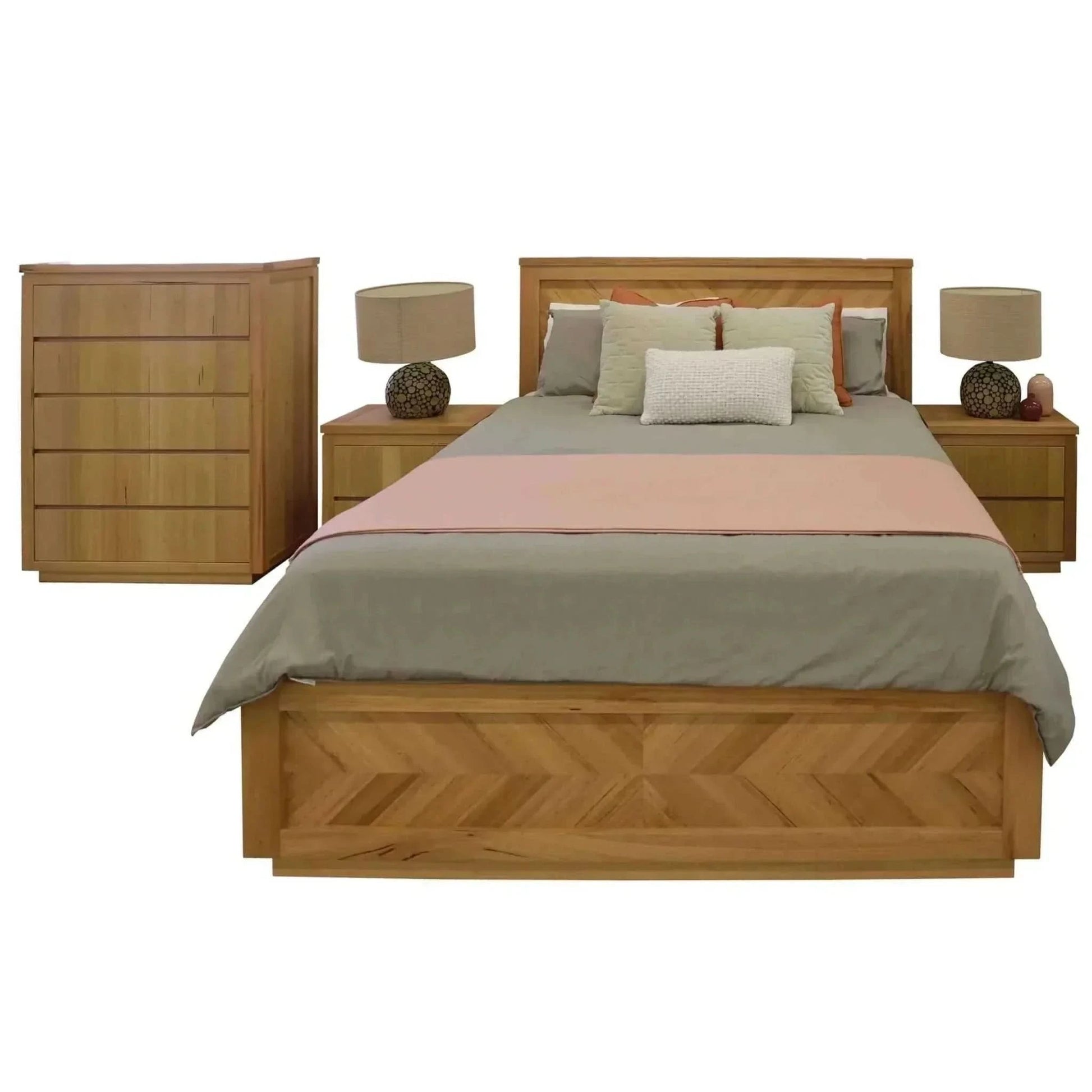 Rosemallow 2pc Bedside 1 Tallboy Chest of Drawers Set