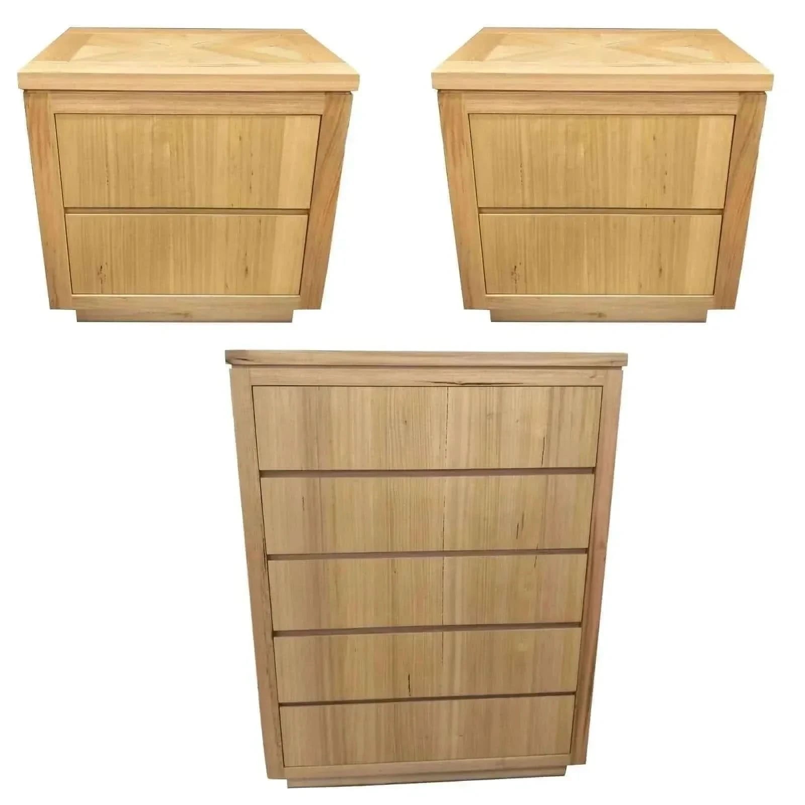 Rosemallow 2pc Bedside 1 Tallboy Chest of Drawers Set